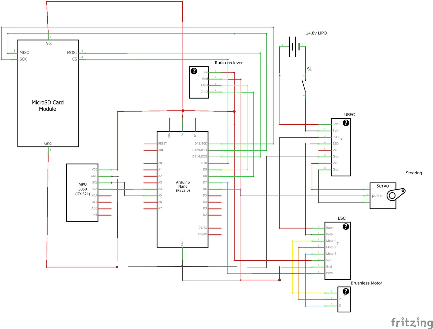 Wiring diagram for the RC car electronics